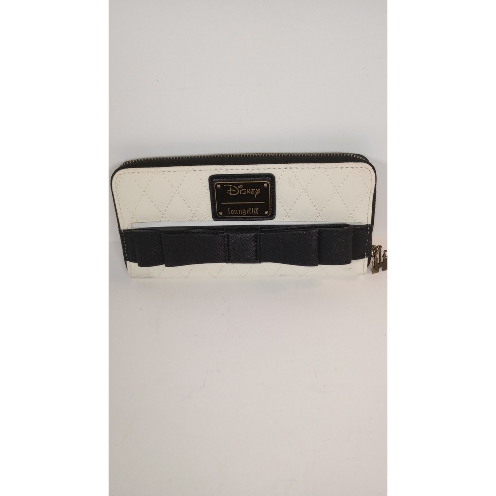 LOUNGEFLY Disney Princess Silhouette Zip-Around Wallet Bow Black Ivory *Flaw*